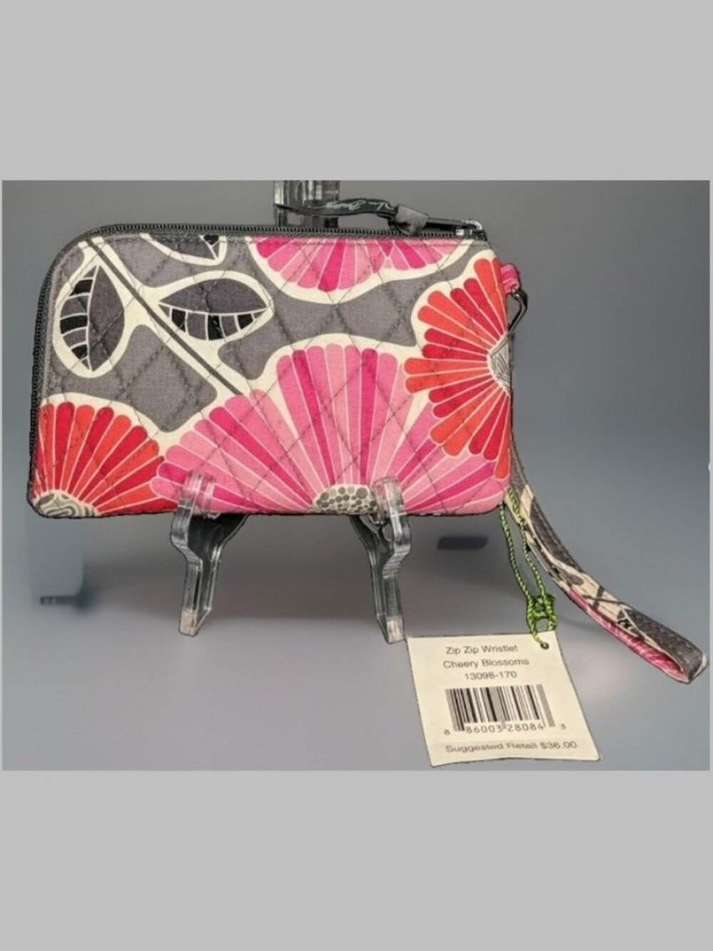 Vera Bradley Retired Cherry Blossoms Zip Zip Wristlet Floral Quilted Wallet NWT - Picture 3 of 13